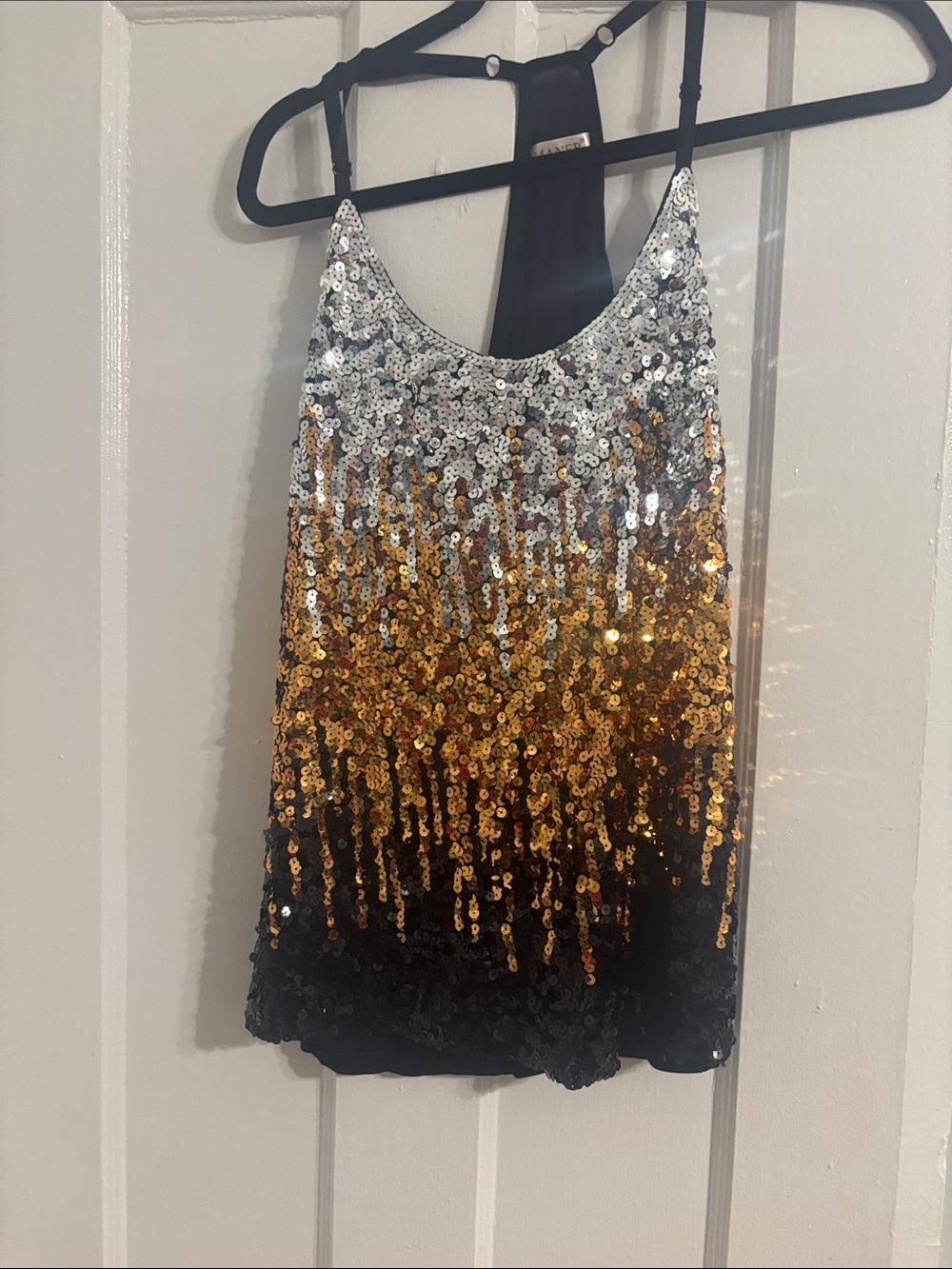 Sequined Ombre Tank Top - Silver to Gold to Black